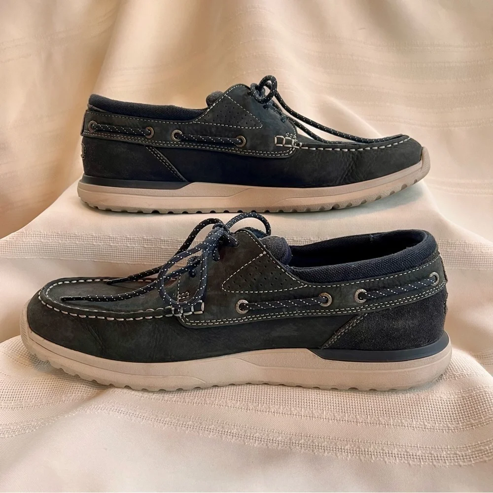 Men’s Rockport Boat Shoes‎ Blue Leather Canvas Suede truTECH sz 10 EUC